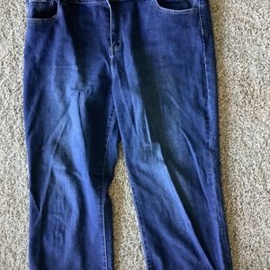 LOGO Lori Goldstein Denim Capri Crop Pants Lace Cuff SZ 16